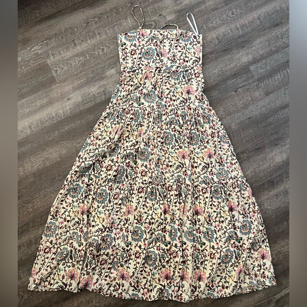 NWT RAGA Deema Tiered Cream Floral Maxi Dress with Pink & Blue Accents Medium - Picture 3 of 11